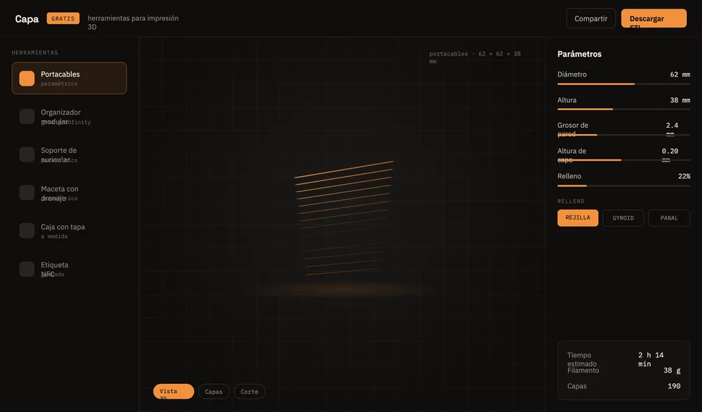 Generador paramétrico de piezas para impresión 3D